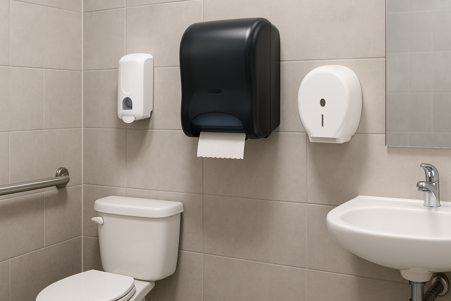 Healthcare restroom hygiene, paper, soap and dispenser program to support compliance